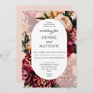 Romantic Chrysanthemum on Blush Rose Wedding Invitation