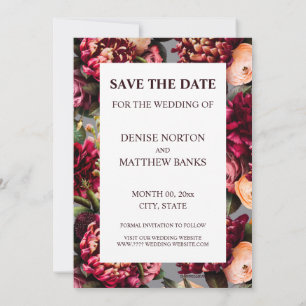 Romantic Chrysanthemum on Chiseled Stone Save Date Invitation