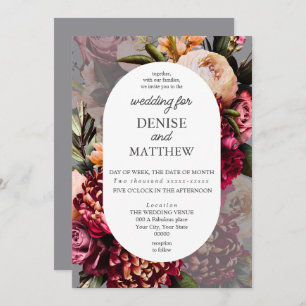 Romantic Chrysanthemum on Chiseled Stone Wedding Invitation