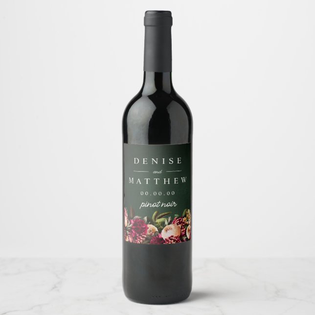 Romantic Chrysanthemum on Emerald  Wine Label (Front)
