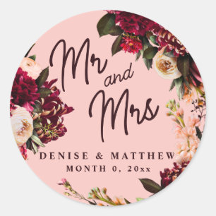 Romantic Chrysanthemum on Gossamer Pink Classic Round Sticker