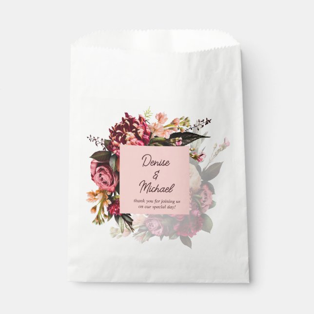 Romantic Chrysanthemum on Gossamer Pink Favour Bags (Front)