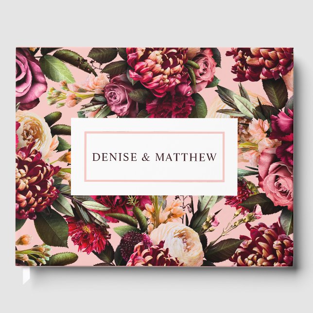 Romantic Chrysanthemum on Gossamer Pink Guest Book (Front)