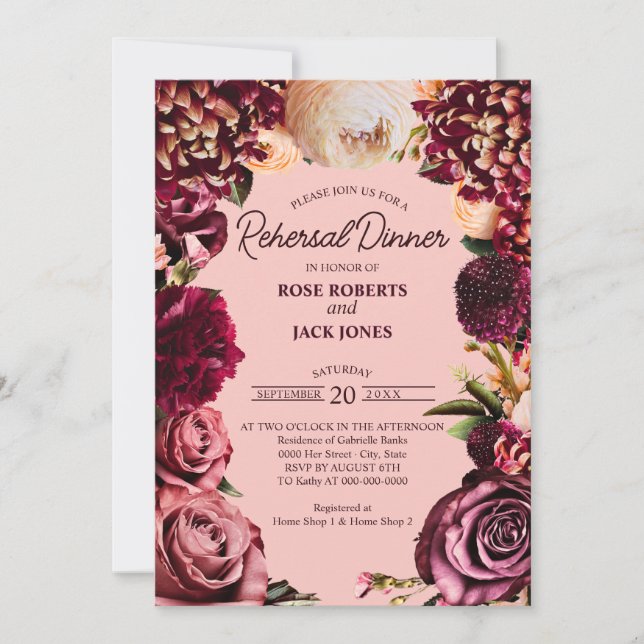 Romantic Chrysanthemum on Gossamer Pink Invitation (Front)
