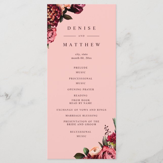 Romantic Chrysanthemum on Gossamer Pink Programme (Front)