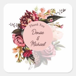 Romantic Chrysanthemum on Gossamer Pink Square Sticker