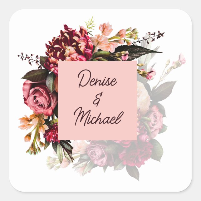 Romantic Chrysanthemum on Gossamer Pink Square Sticker (Front)