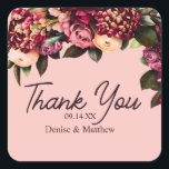 Romantic Chrysanthemum on Gossamer Pink Square Sticker<br><div class="desc">Romantic Chrysanthemum Thank You Stickers – Custom Wedding Favour Labels for Bags, Bottles, Boxes, or Napkins Add a personal and polished touch to your wedding favours with these romantic chrysanthemum thank you stickers. Designed with lush blooms and customisable names or dates, they’re perfect for sealing favour bags, wrapping napkins, decorating...</div>