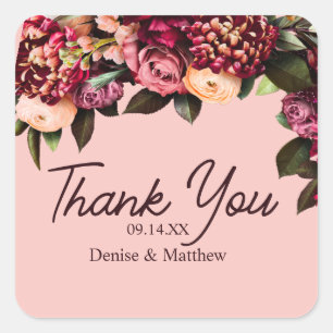 Romantic Chrysanthemum on Gossamer Pink Square Sticker