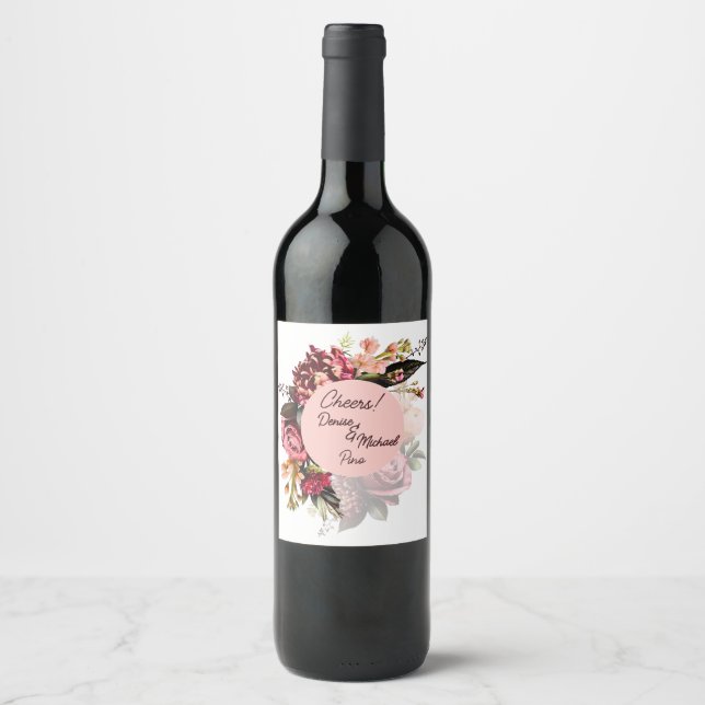 Romantic Chrysanthemum on Gossamer Pink Wine Label (Front)