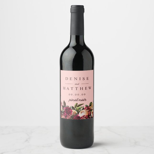 Romantic Chrysanthemum on Gossamer Pink Wine Label (Front)
