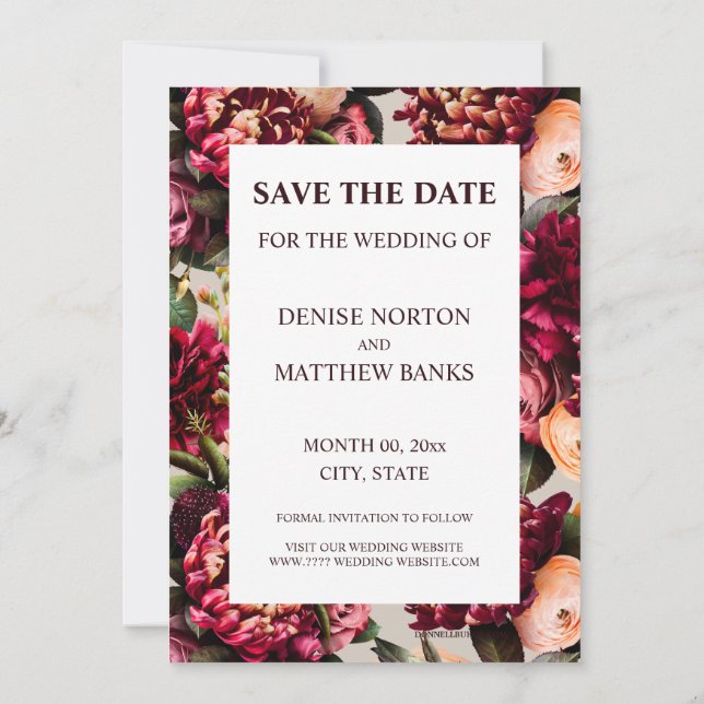 Romantic Chrysanthemum on Perfectly Pale Save Date Invitation (Back)