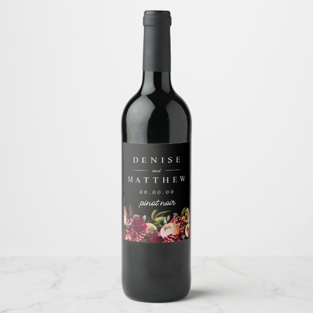 Romantic Chrysanthemum on True Black Wine Label (Front)