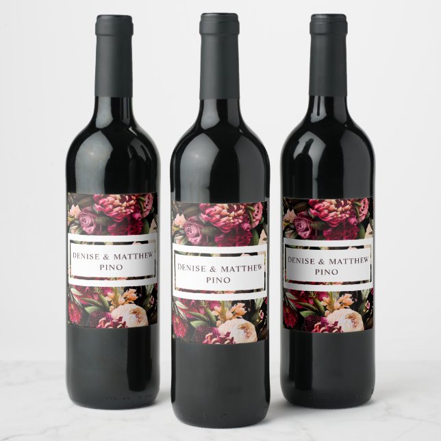 Romantic Chrysanthemum on True Black Wine Label (Bottles)