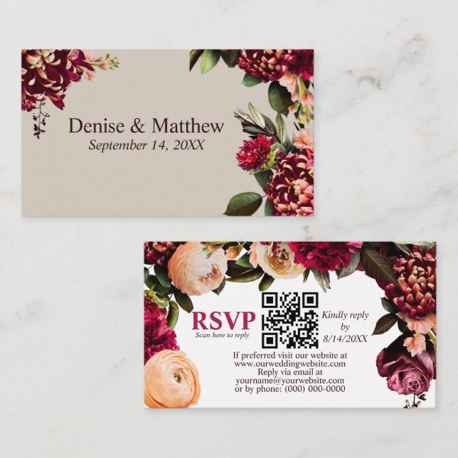 Romantic Chrysanthemum Perfectly Pale RSVP QR Code Enclosure Card (Front/Back)