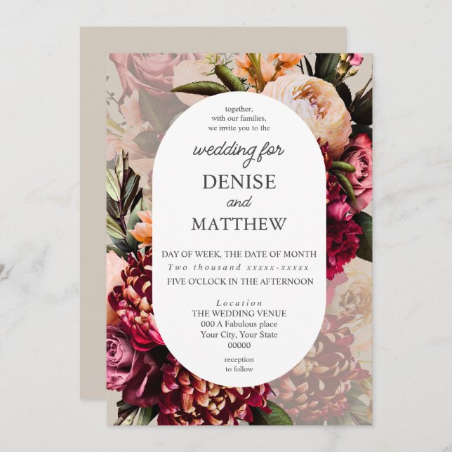 Romantic ChrysanthemumOn Perfectly Pale Wedding Invitation (Front/Back)