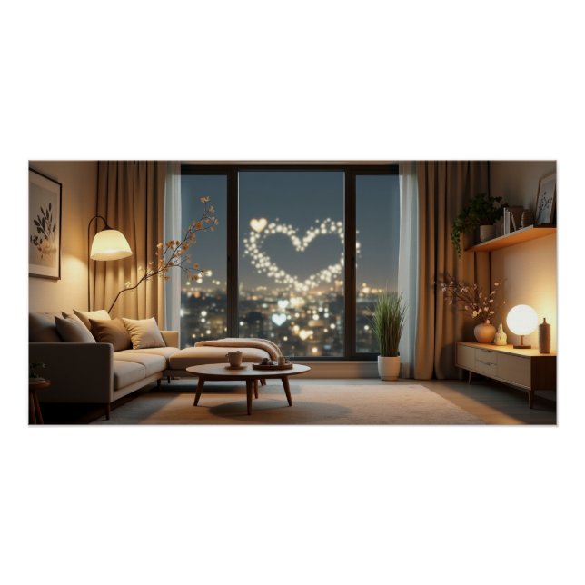 Romantic City Night with Heart Lights Poster (Front)