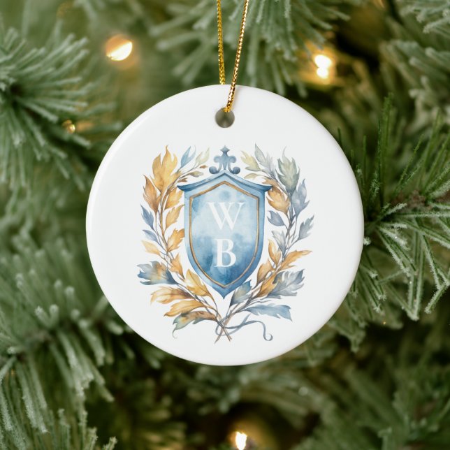 Romantic Classic Blue Monogram Crest Wedding Ceramic Tree Decoration (Tree)