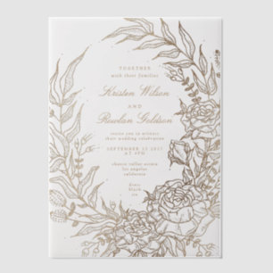 Romantic Classic Gold Floral Wreath Wedding Vellum Invitations