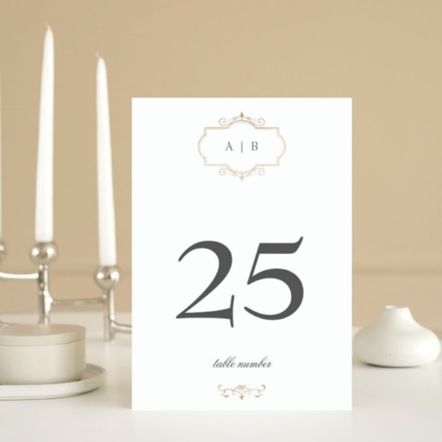 romantic classic gold monogram wedding table number (Creator Uploaded)