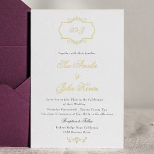 romantic classic real gold monogram wedding