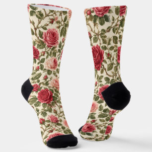 Romantic Classic Rose Vine Art Socks