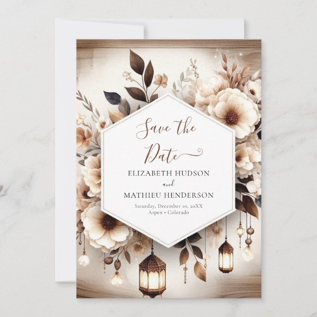 Romantic classic rustic wedding save the date (Front)