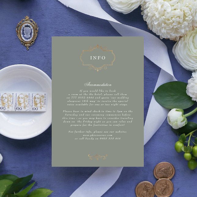romantic classic sage green gold monogram wedding enclosure card (Creator Uploaded)