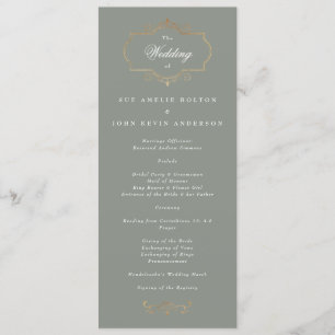 romantic classic sage green gold monogram wedding programme