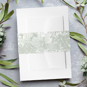 Romantic Classic Sage Green Landscape Toile Invitation Belly Band