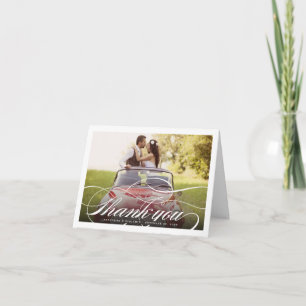 Romantic Classic Script Photo Wedding Thank You Note Card