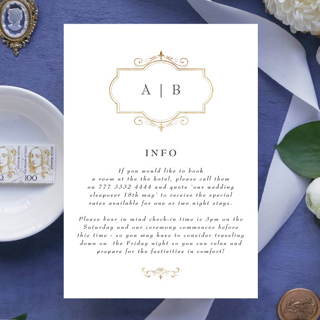 romantic classic traditional gold monogram wedding enclosure card (Creator Uploaded)