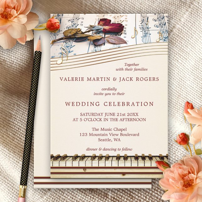 Romantic Classical Music Rose Wedding Invitation (Creator Uploaded)