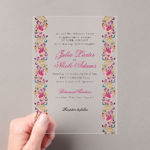 Romantic Classical Pearl Swan Floral Frame Wedding Acrylic Invitations