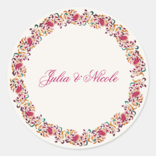 Romantic Classical Pearl Swan Floral Frame Wedding Classic Round Sticker
