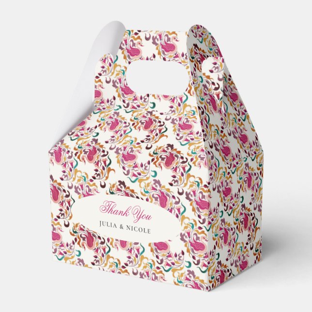 Romantic Classical Pearl Swan Floral Frame Wedding Favour Box (Front Side)