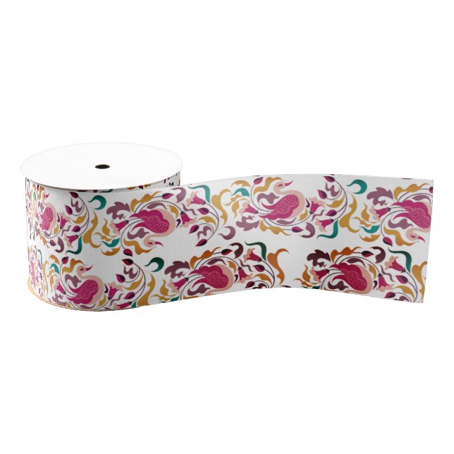 Romantic Classical Pearl Swan Floral Frame Wedding Grosgrain Ribbon (Spool)