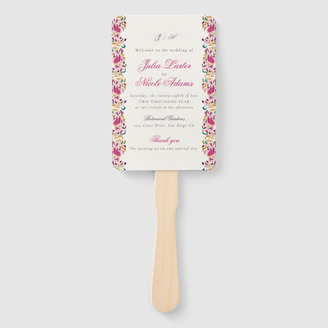 Romantic Classical Pearl Swan Floral Frame Wedding Hand Fan (Front)