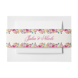 Romantic Classical Pearl Swan Floral Frame Wedding Invitation Belly Band