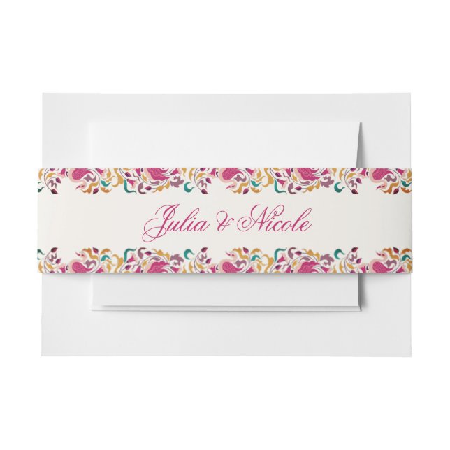 Romantic Classical Pearl Swan Floral Frame Wedding Invitation Belly Band (Front Example)