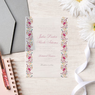 Romantic Classical Pearl Swan Floral Frame Wedding Vellum Invitations