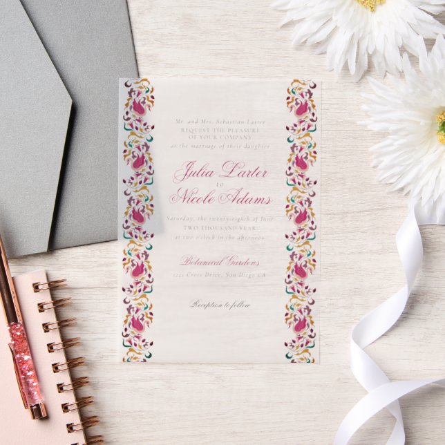 Romantic Classical Pearl Swan Floral Frame Wedding Vellum Invitations (Wedding)