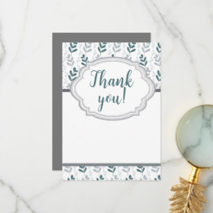 Romantic Classy Blue & Grey Floral Thank You Card
