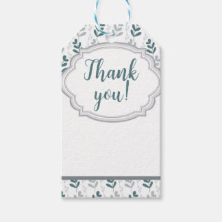 Romantic Classy Blue & Grey Floral Thank You Gift Tags