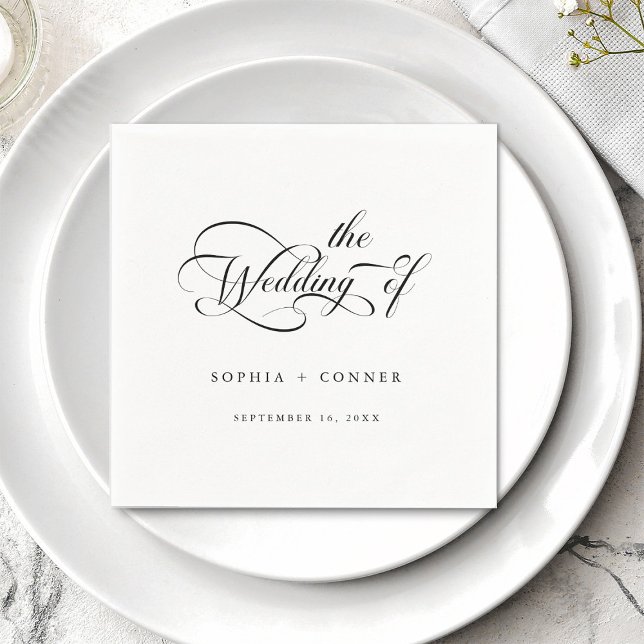 Romantic Classy Calligraphy Wedding Black & White Napkin (Creator Uploaded)