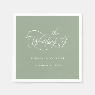 Romantic Classy Calligraphy Wedding Sage Green Napkin