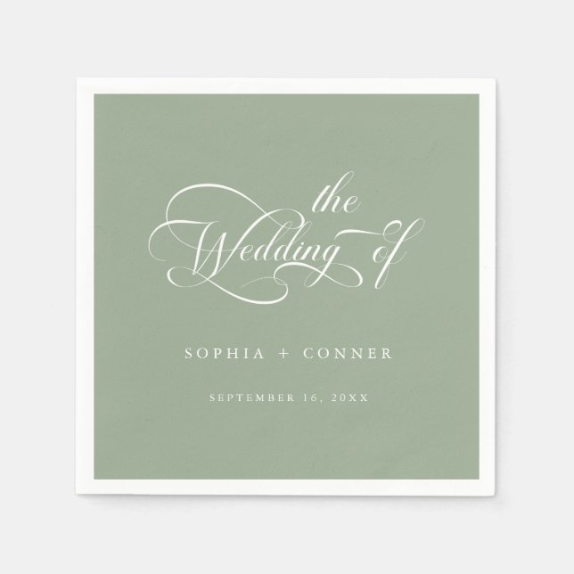 Romantic Classy Calligraphy Wedding Sage Green Napkin (Front)