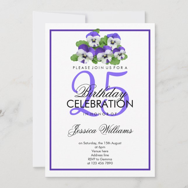 Romantic Classy Pansies Birthday Invitation (Front)