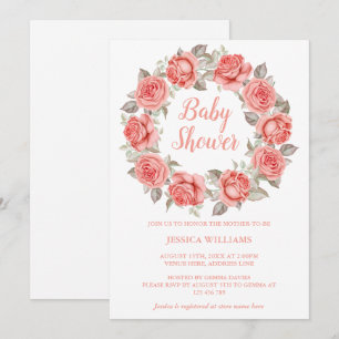 Romantic Classy Red Roses Wreath Baby Shower Invitation