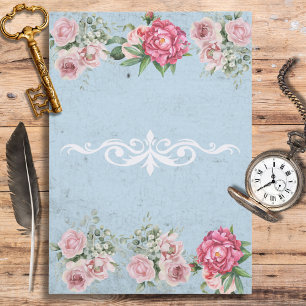 Romantic classy vintage background Ephemera Blue Tissue Paper